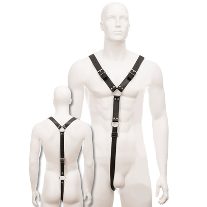 Leather Body men's leather harness with front metal ring in black