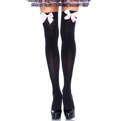 Leg Avenue nylon over-the-knee stockings with bow in black