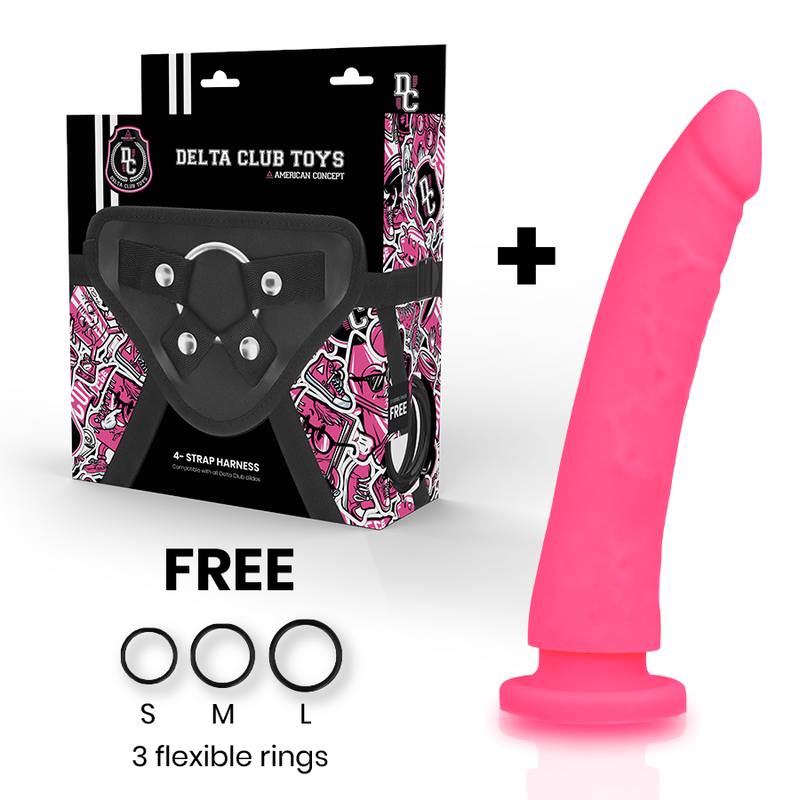 Delta Club - Toys Harness + Dong Pink Silicone 20 Cm -O- 4 Cm