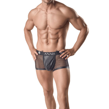 Anais Men Ares Boxer blends black mesh and leather for a bold, body-hugging fit. High-quality European materials and a sporty cut deliver seductive confidence.1