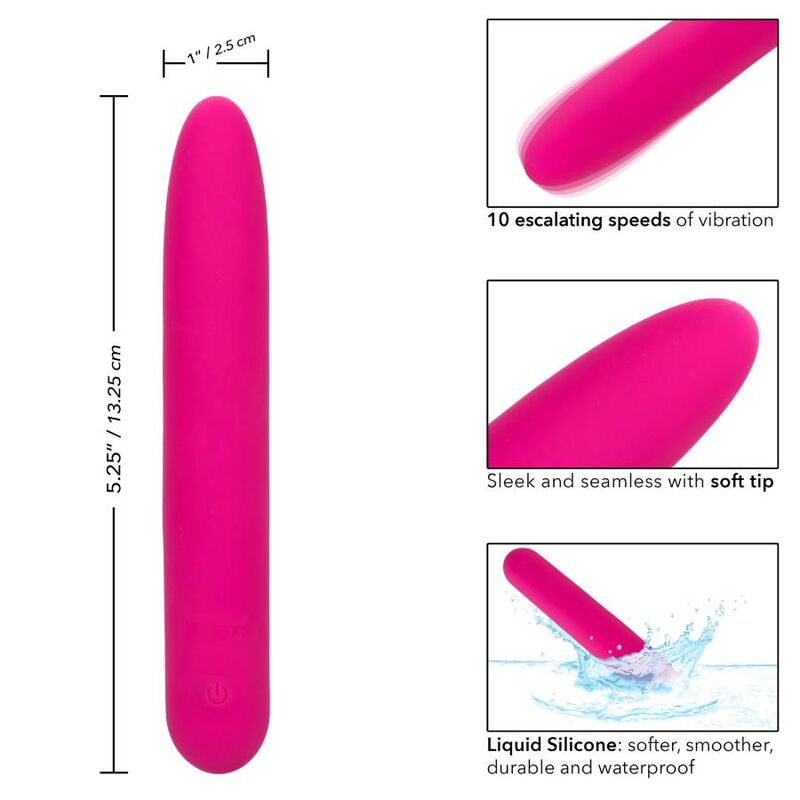 CalExotics Bliss Silicone Vibrator offers 10 speeds, a seamless soft tip, liquid silicone design, USB recharge, and memory chip for smooth, powerful pleasure sessions.4