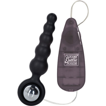 CalExotics Anal Vibrator offers smooth silicone pleasure with a wired remote control. Compact 5cm size, powered by 2 AAA batteries for easy, powerful anal stimulation.1