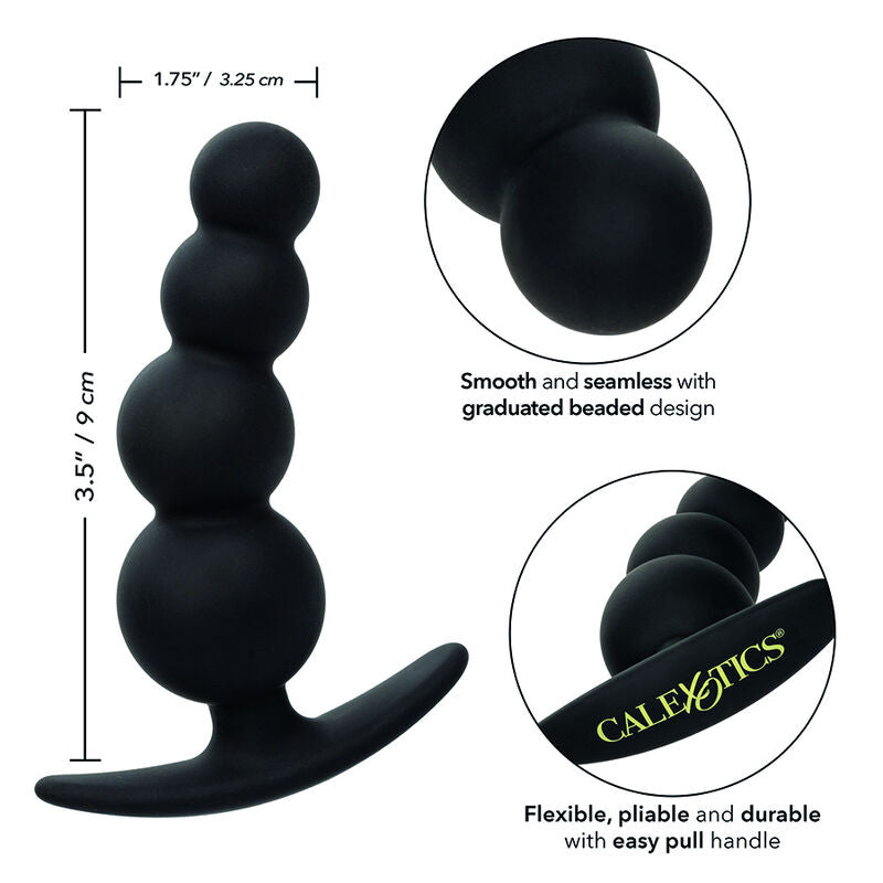 CalExotics Beaded Butt Plug offers a soft silicone design with flexible graduated beads and an easy-pull handle for thrilling, body-safe anal stimulation.6