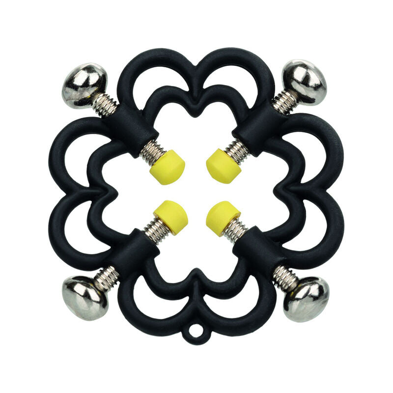 CalExotics Boundless Nipple Grips offer 4-point screw adjustment, nickel-free high-resistance metal, and electric grip tips for thrilling pain and pleasure play.2