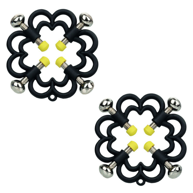 CalExotics Boundless Nipple Grips offer 4-point screw adjustment, nickel-free high-resistance metal, and electric grip tips for thrilling pain and pleasure play.4