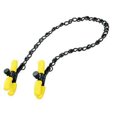 CalExotics Boundless Nipple Teasers offer adjustable clamps, soft silicone pads, a sensual crystal-inlaid chain, and body-safe design for heightened teasing pleasure.2