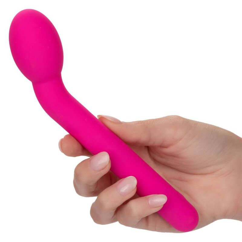 CalExotics G-spot Vibrator Stim offers 10 speeds, a rounded soft tip, liquid silicone body, USB recharge, and memory chip for intense internal and external pleasure.4